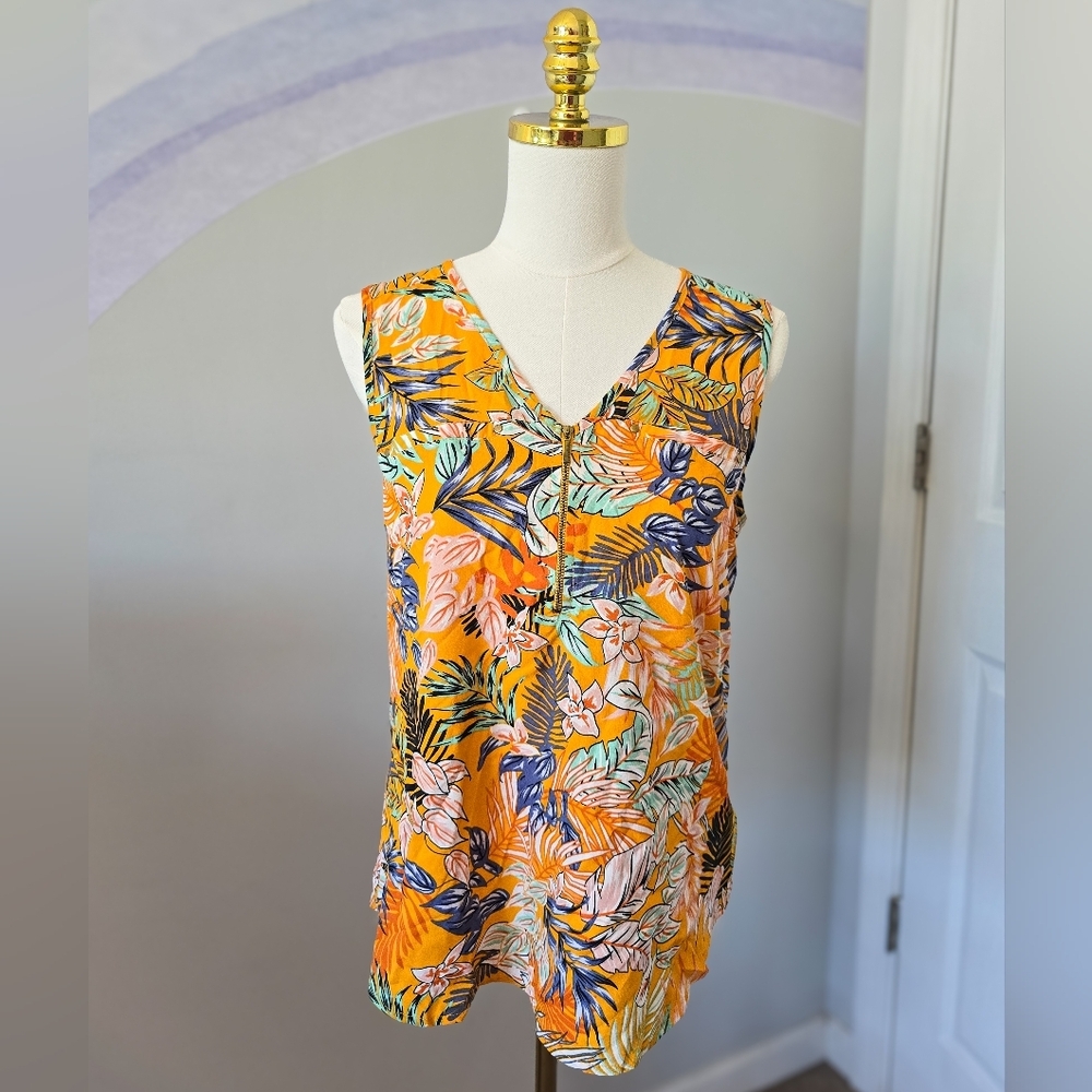 Womens Size Large Floral Tank With Zipper